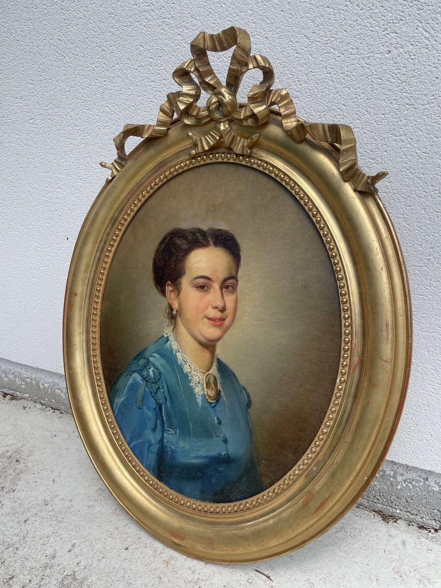Portrait de Dame à la robe bleue XIX siècle -photo-3