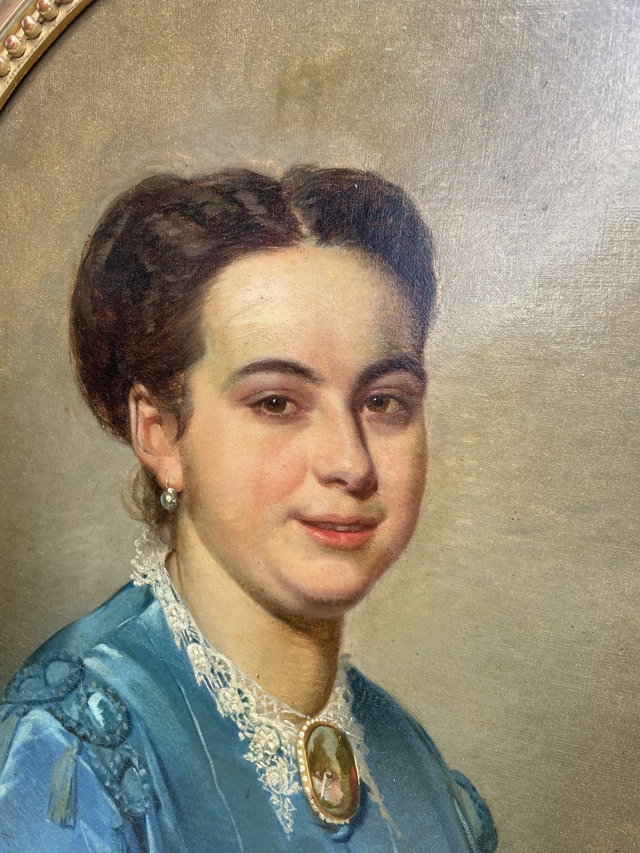 Portrait de Dame à la robe bleue XIX siècle -photo-4