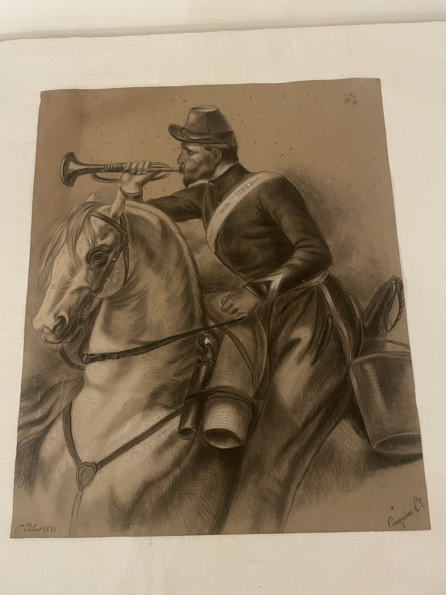 Military Rider Drawing XIX Century-photo-4