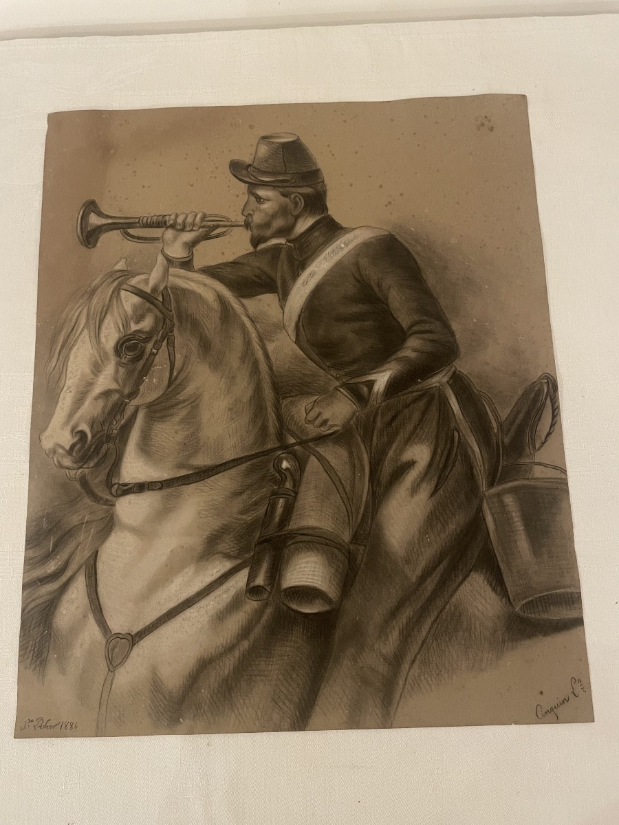Military Rider Drawing XIX Century