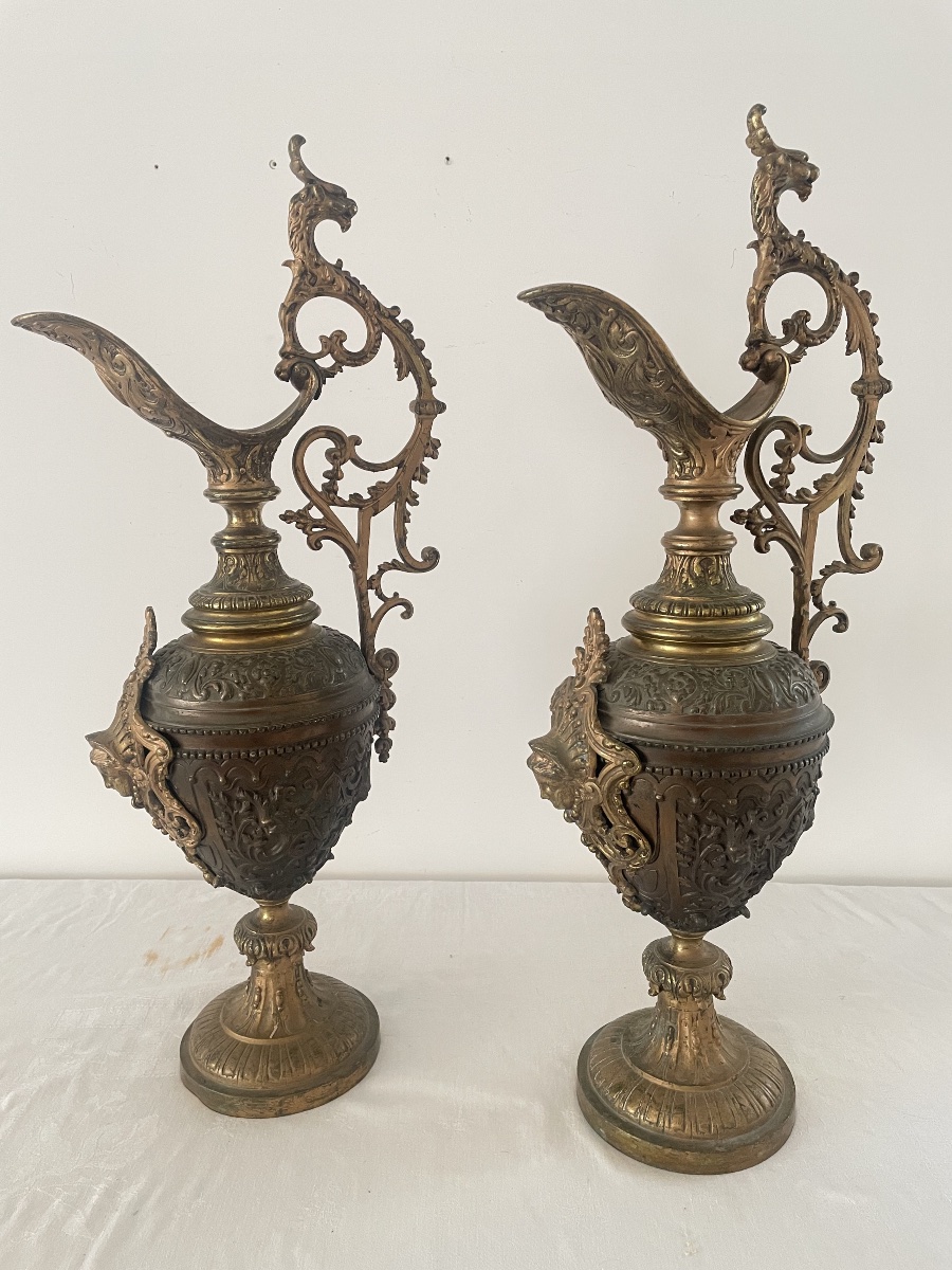 Pair Of Large 19th-century Bronze Ewers 