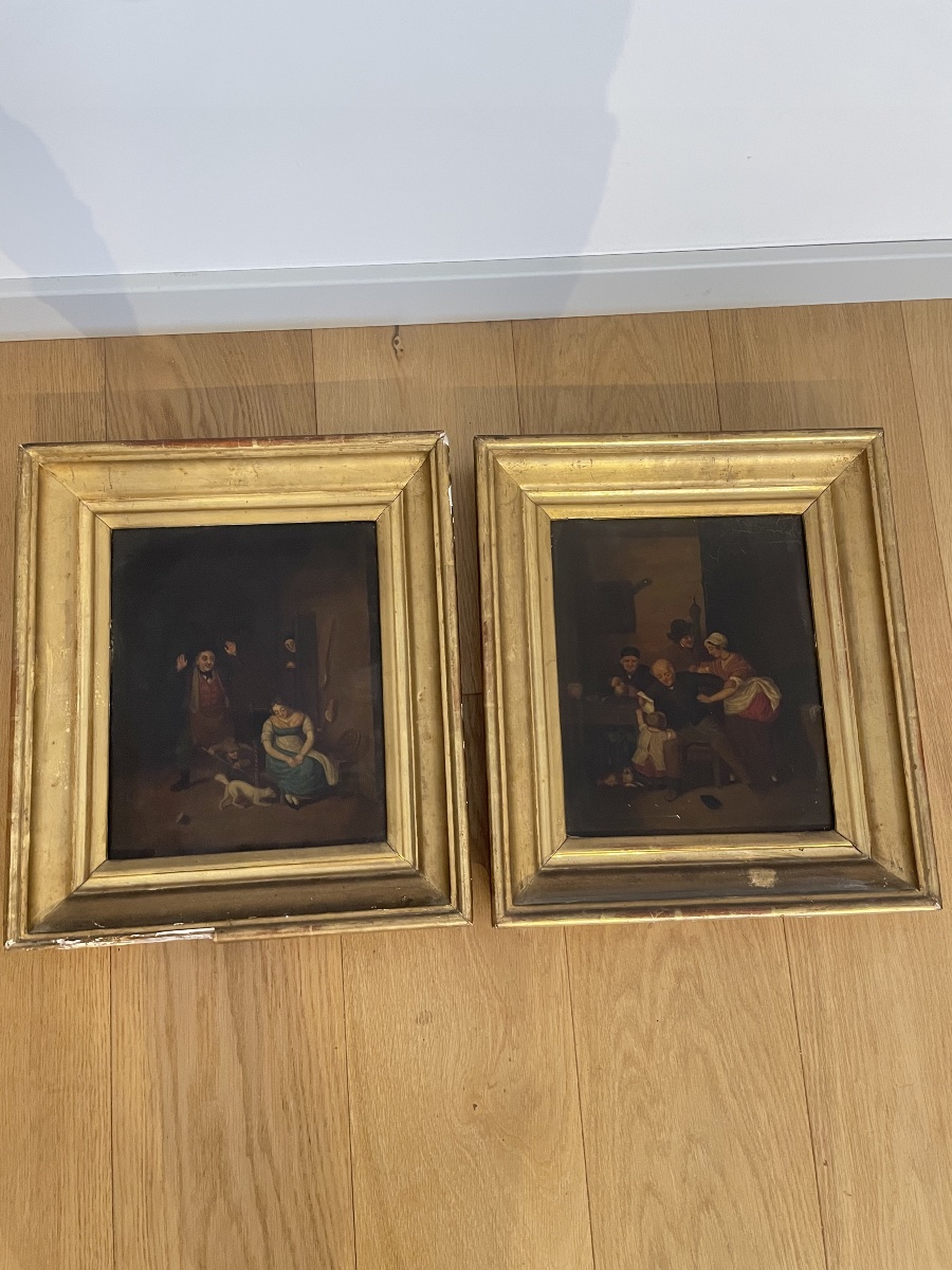 Pair Of 19th-century Oil-on-copper Paintings -photo-2