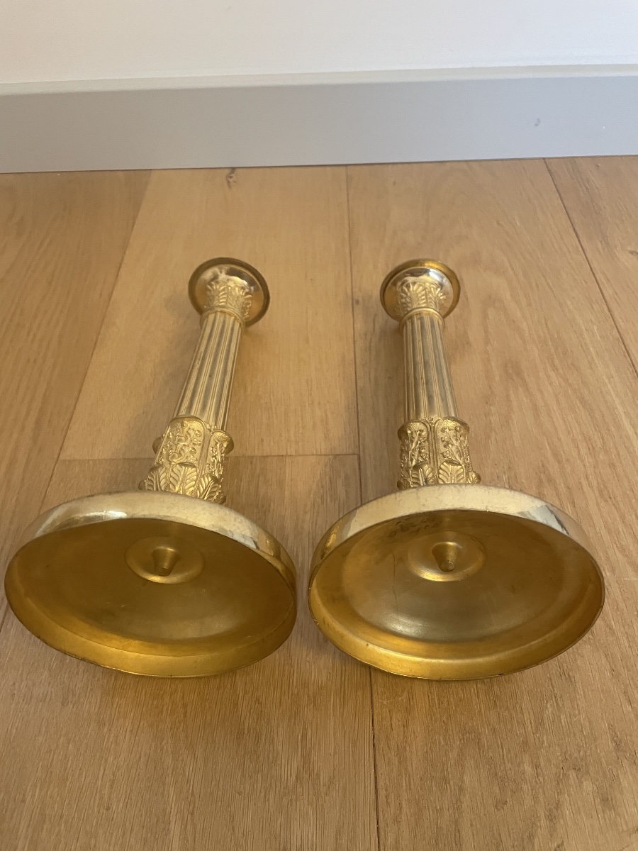 Paire de Bougeoirs Empire en bronze doré -photo-2