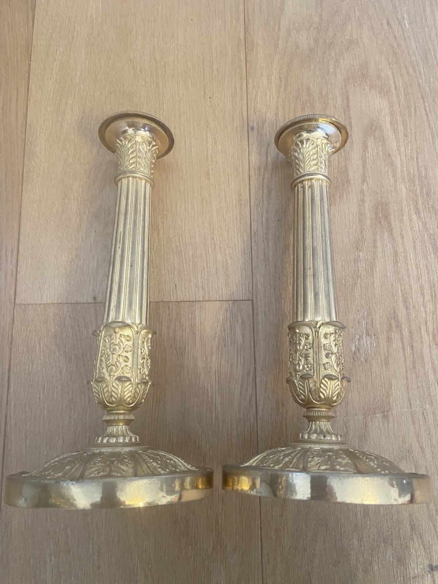Paire de Bougeoirs Empire en bronze doré -photo-3