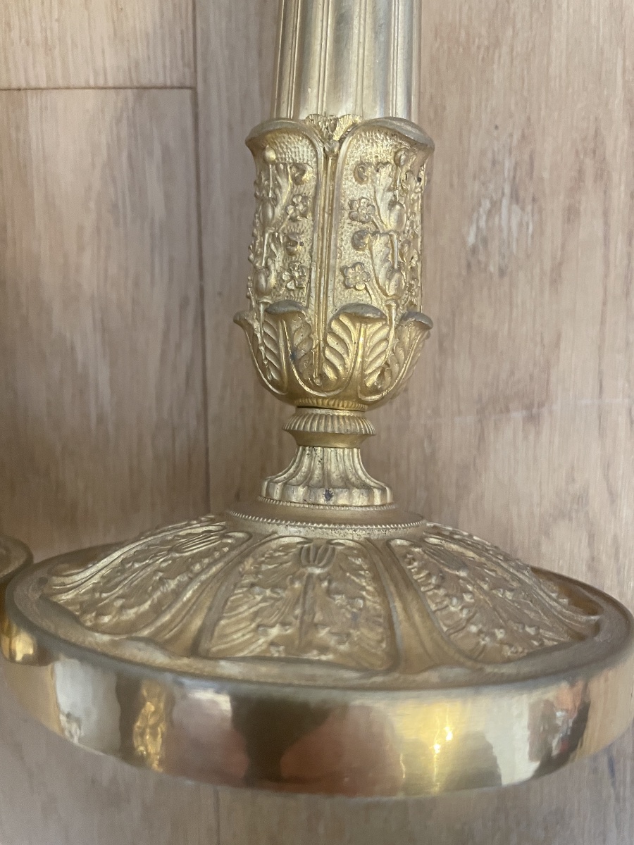 Paire de Bougeoirs Empire en bronze doré -photo-1