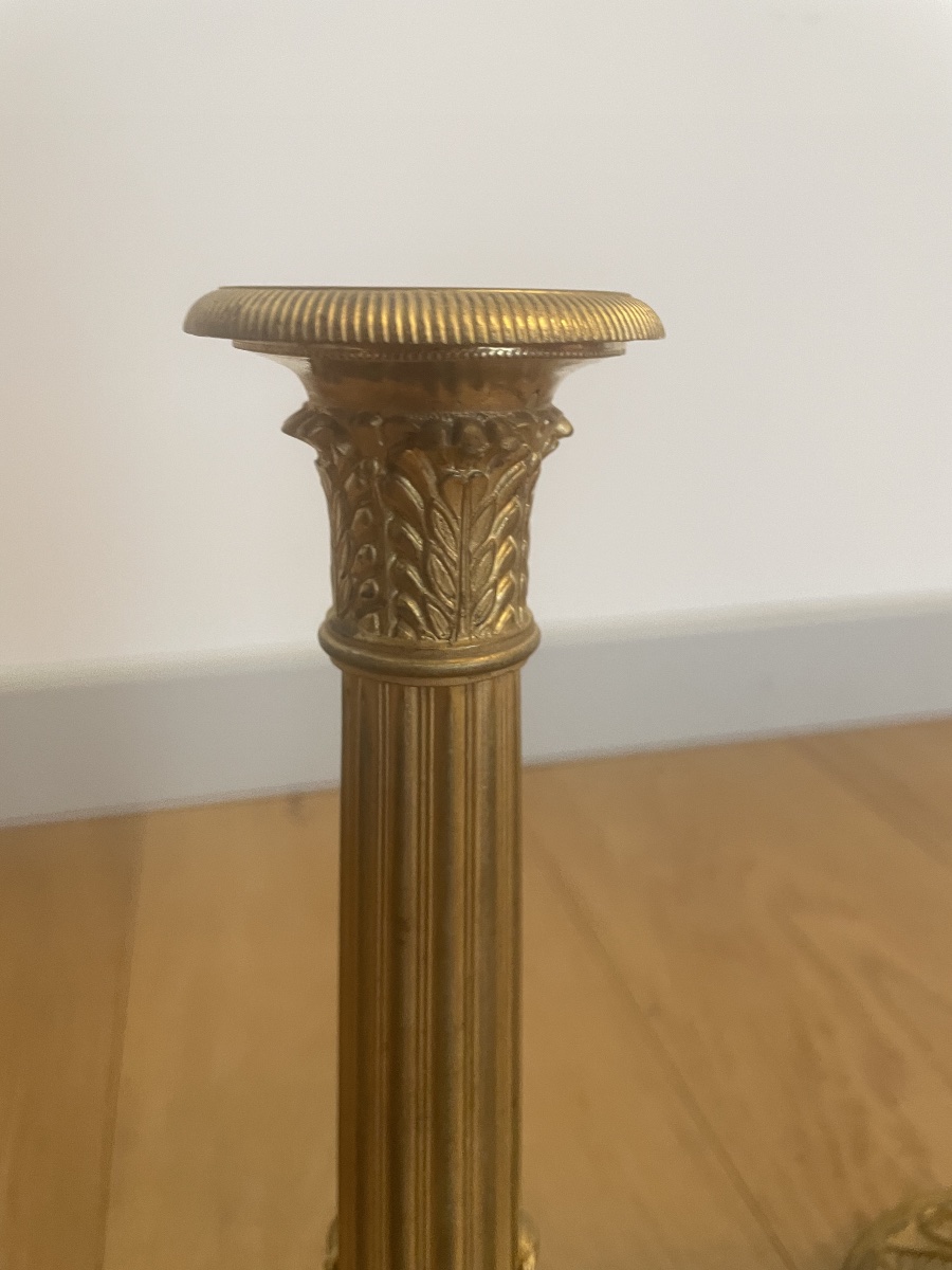 Paire de Bougeoirs Empire en bronze doré -photo-3