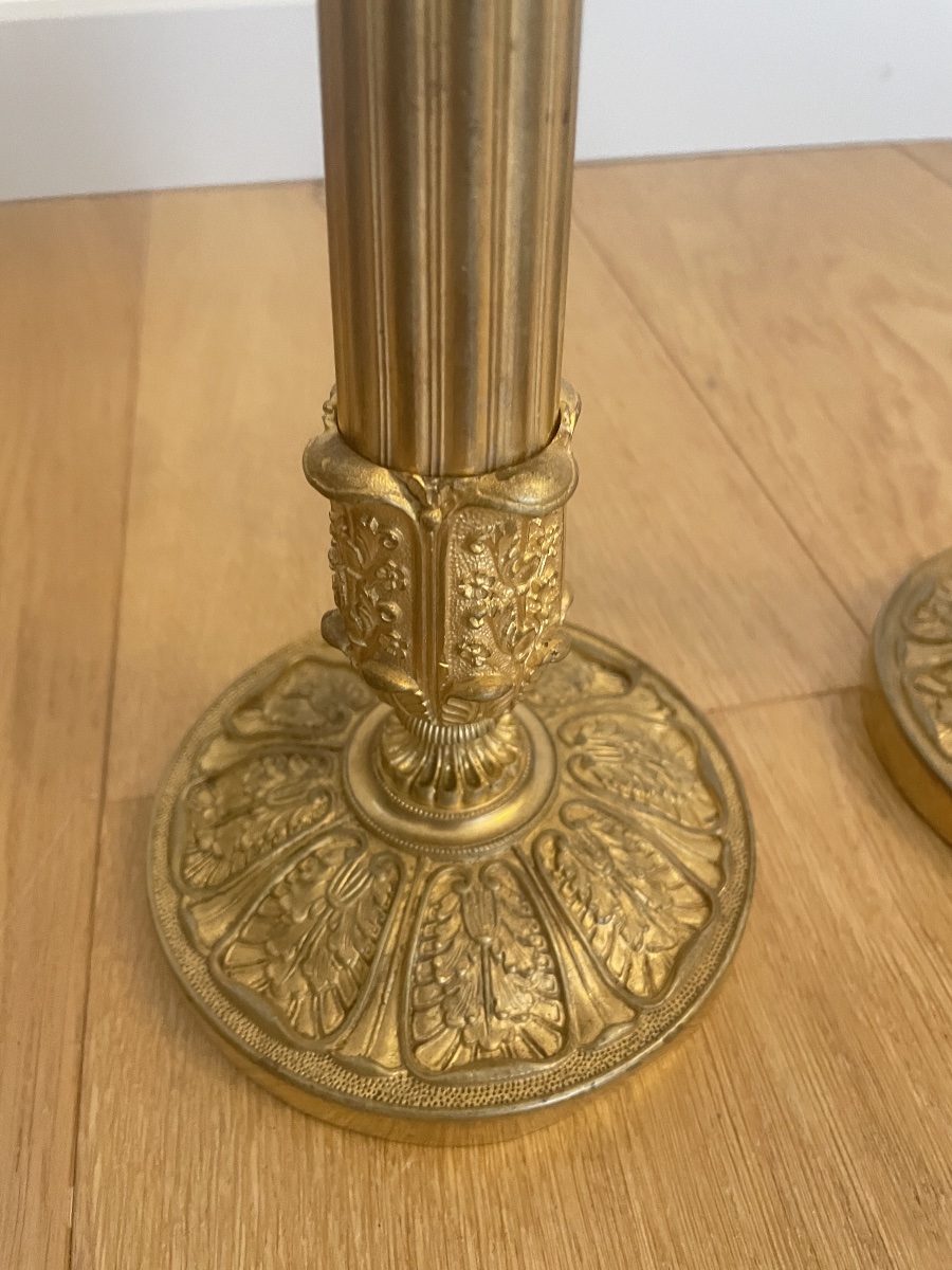 Paire de Bougeoirs Empire en bronze doré -photo-5