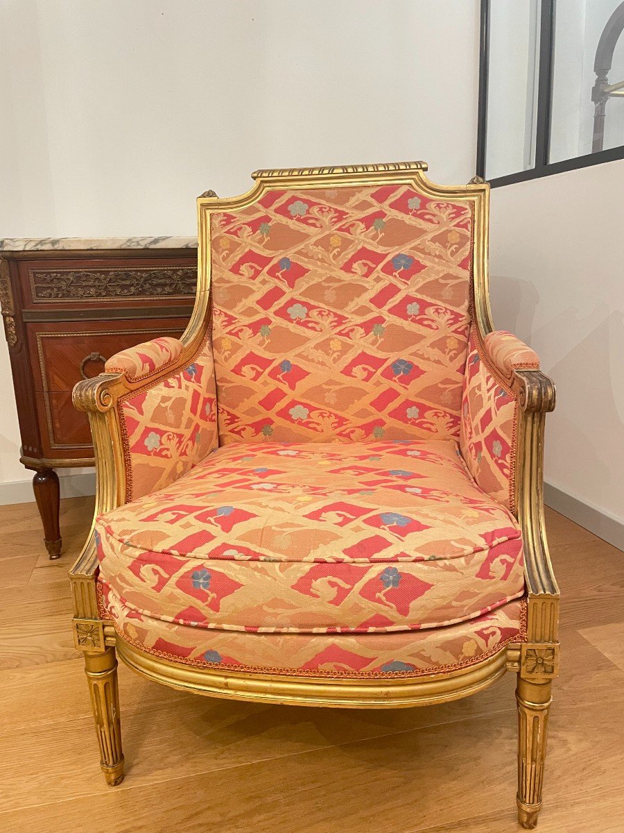 BERGERE EN BOIS DORE DE STYLE LOUIS XVI-photo-2