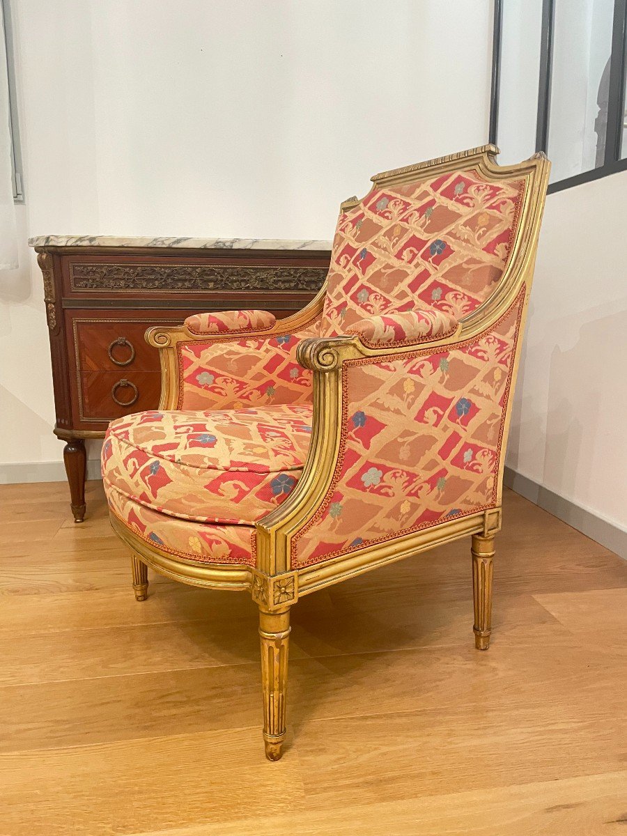 BERGERE EN BOIS DORE DE STYLE LOUIS XVI-photo-3