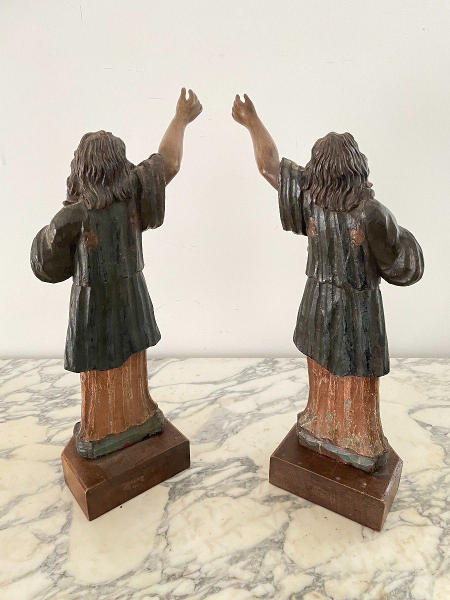 Pair Of Carved And Polychrome Wooden Figures-photo-4