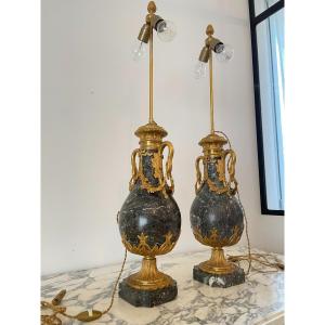 Pair Of Marble And Bronze Lamps XIX Century