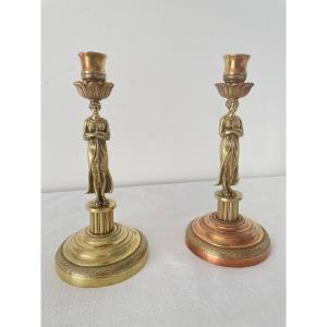 Pair Of Candlesticks In Bronze XIX Century