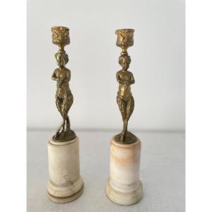 Pair Of 19th Century Bronze And Marble Torches