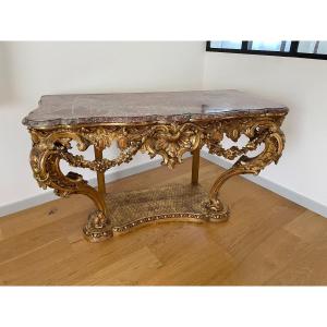 Louis XV Console In Carved And Gilt Wood 19th Century