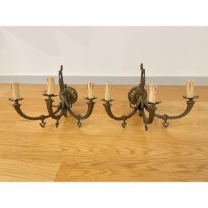 Large Pair Of Bronze Sconces