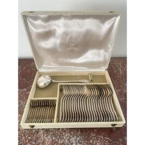 CHRISTOFLE MENAGERE EN METAL ARGENTE MODELE "UNIPLAT"