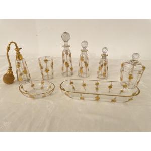 Baccarat Defforge Engraved And Gold Crystal Toiletry Set