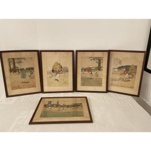 Harry Elliott (1882-1959) Golf Scene Suite Of 5 Color Lithographs 