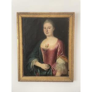 Portrait d’une Élégante au bouton de rose d’époque XVIII siècle 