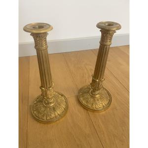 Paire de Bougeoirs Empire en bronze doré