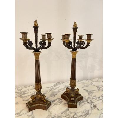Pair Of Bronze Candelabras From The Restoration Period