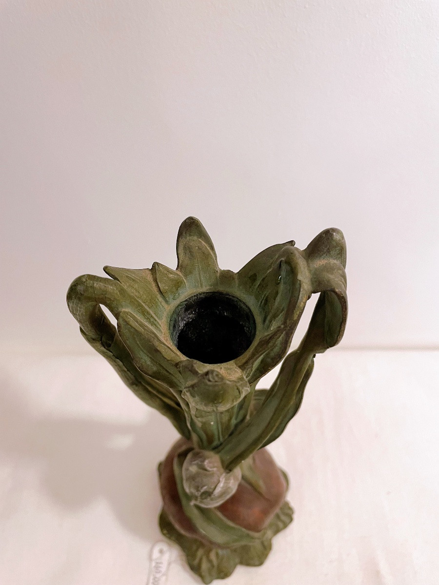 Bougeoir ou vase E.Fuchs à décor tulipes -photo-2