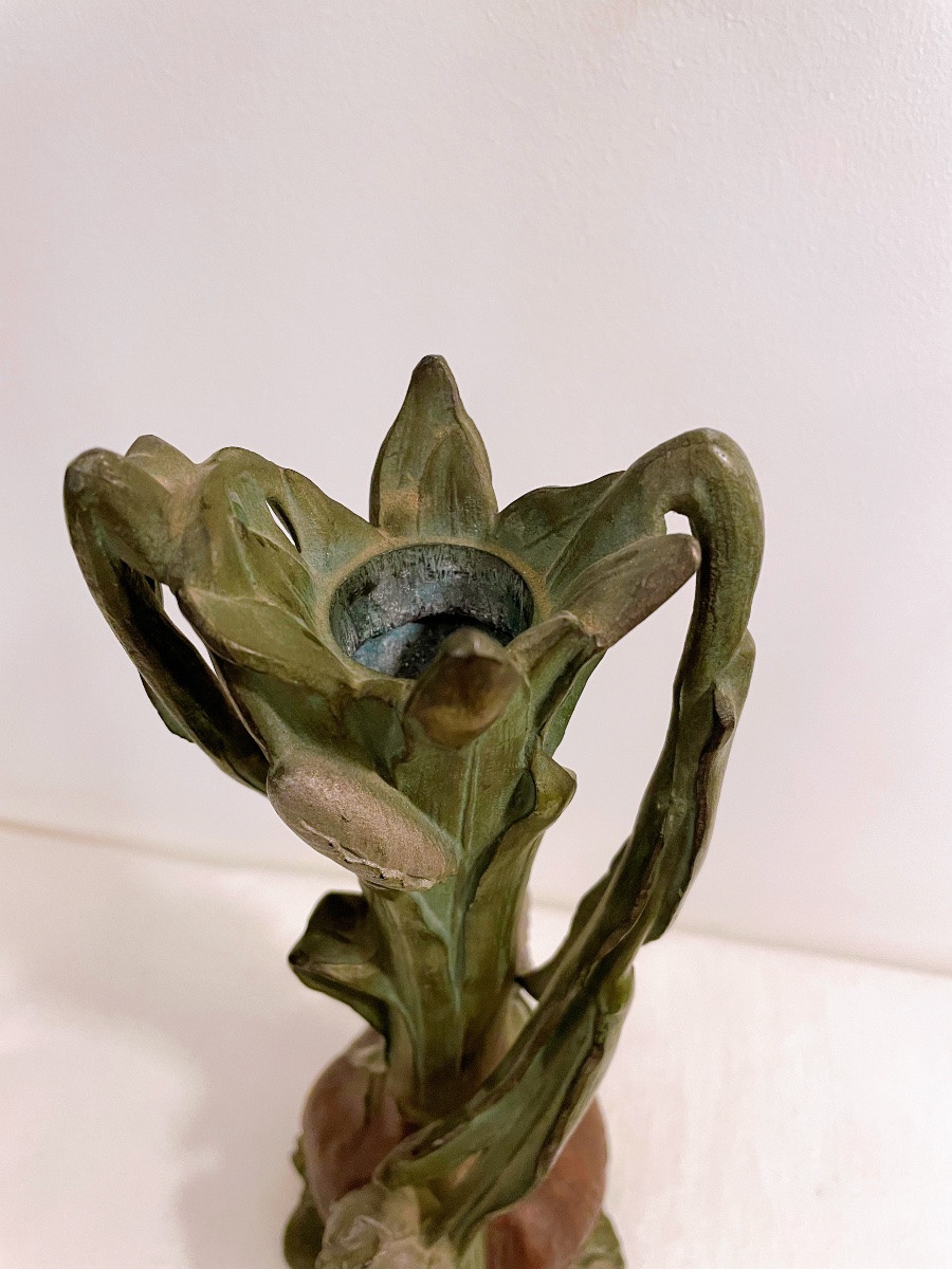 Bougeoir ou vase E.Fuchs à décor tulipes -photo-3