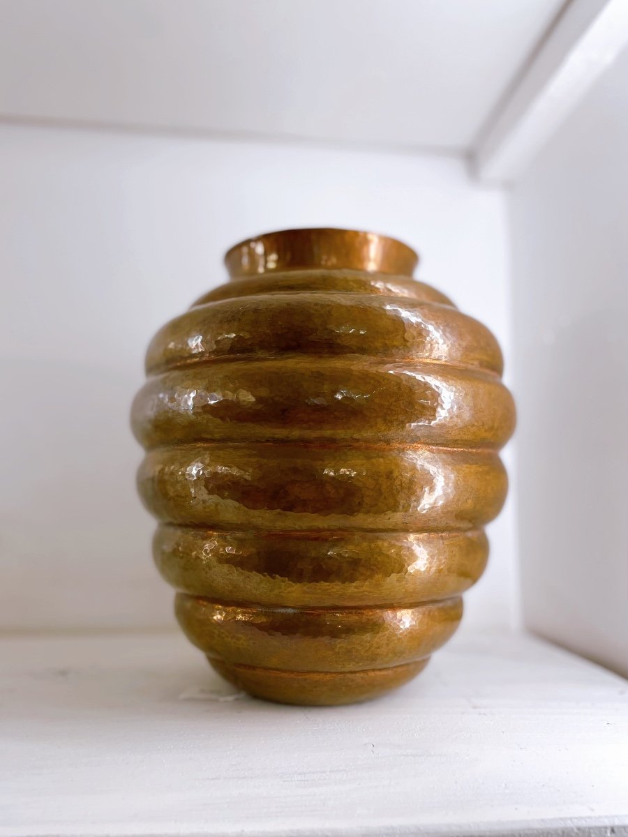 Hand Hammered Art Deco Copper Vase-photo-3