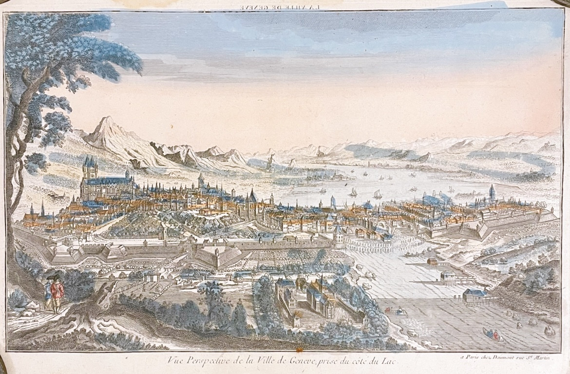 Gravure Vue Perspective De La Ville De Genève