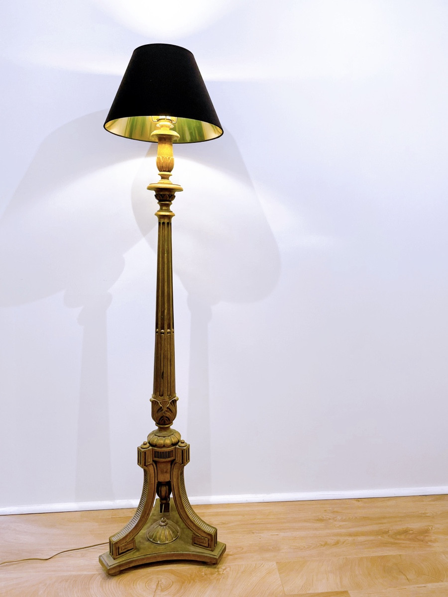 Golden Wooden Floor Lamp 