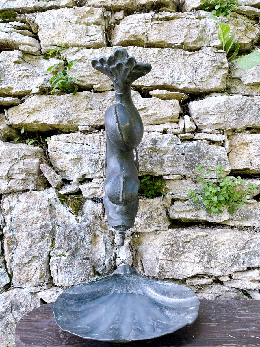 Fontaine murale Dauphin complet avec son bassin en coquille Saint Jacques-photo-3