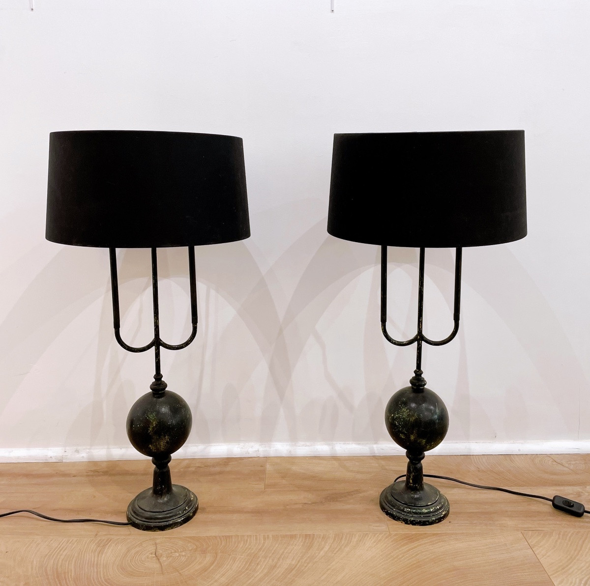 Pair Of Black Boudoir Lamps -photo-2