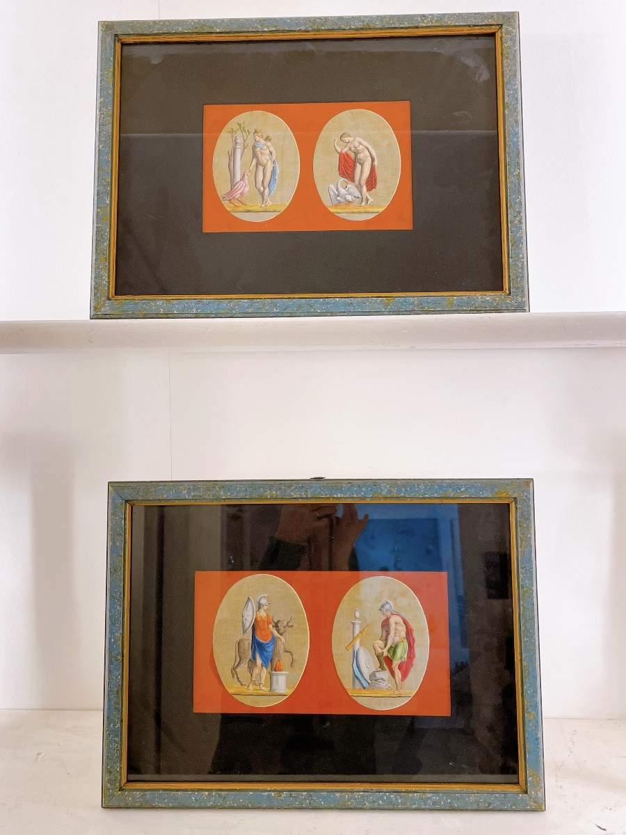 Paire de Gravures estampes teintées Thème mythologique