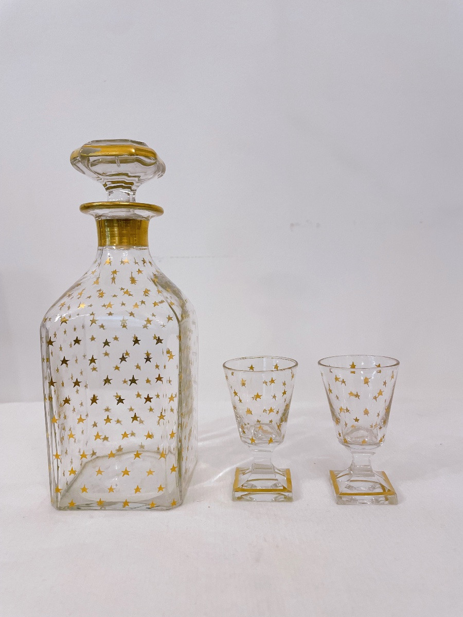 Liqueur Carafe And Two Small Glasses Napoleon III 19th Century-photo-3