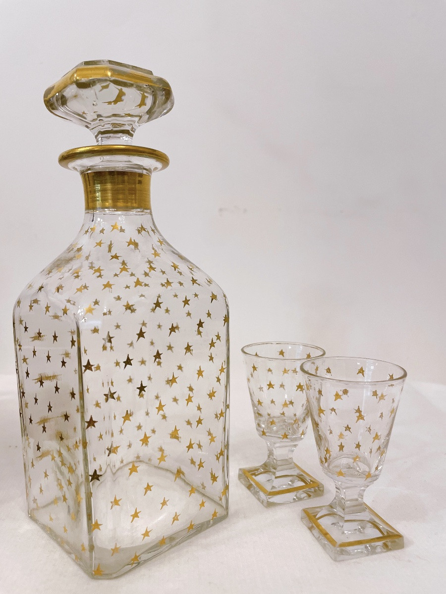 Liqueur Carafe And Two Small Glasses Napoleon III 19th Century-photo-4