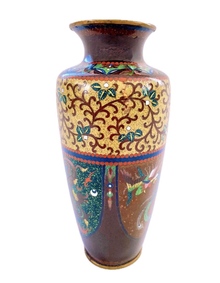 19th Century Japanese Cloisonné Enamel Vase-photo-2