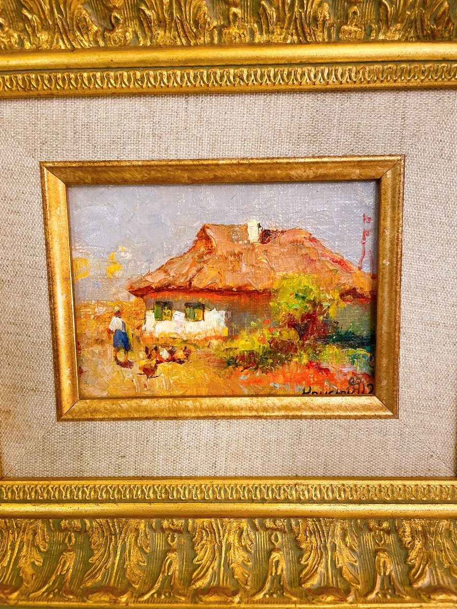 Tableau paysage École Russe XXeme 30x34 cm-photo-2