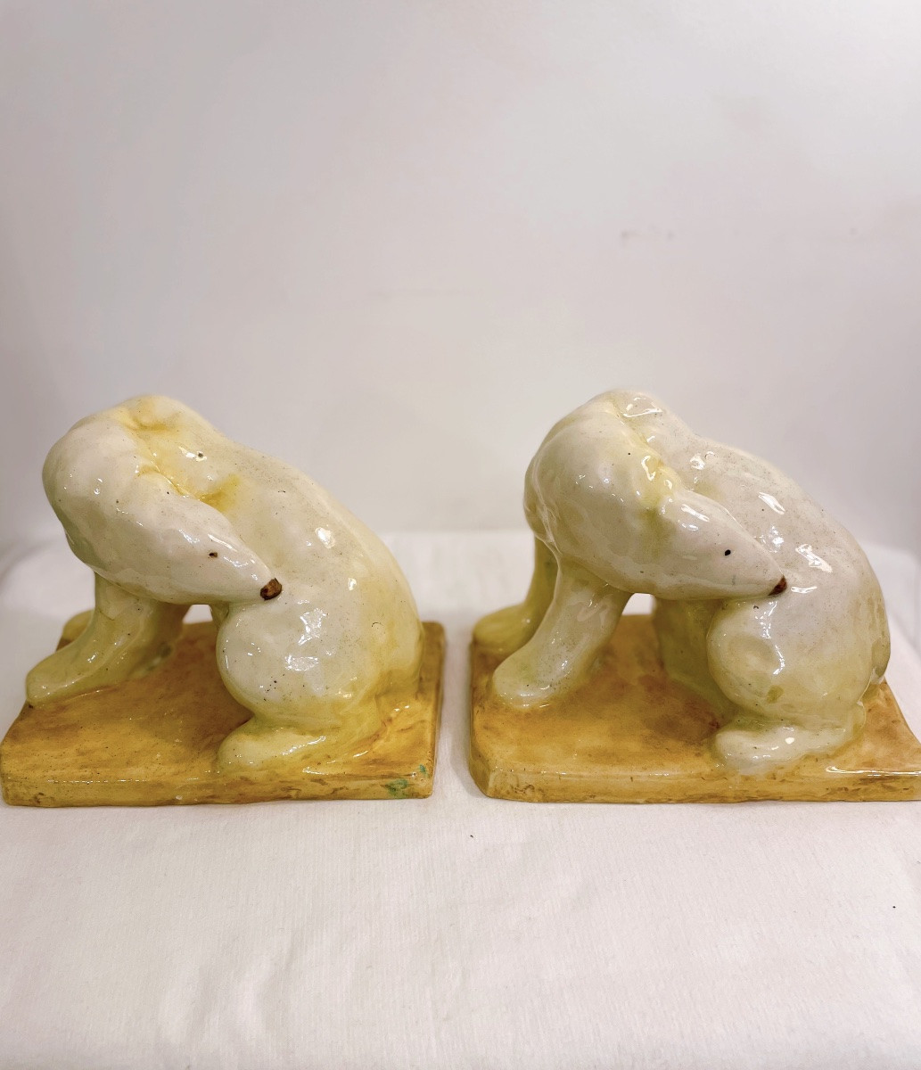 Pair Of Lachenal Ceramic Bear Sculptures -photo-2
