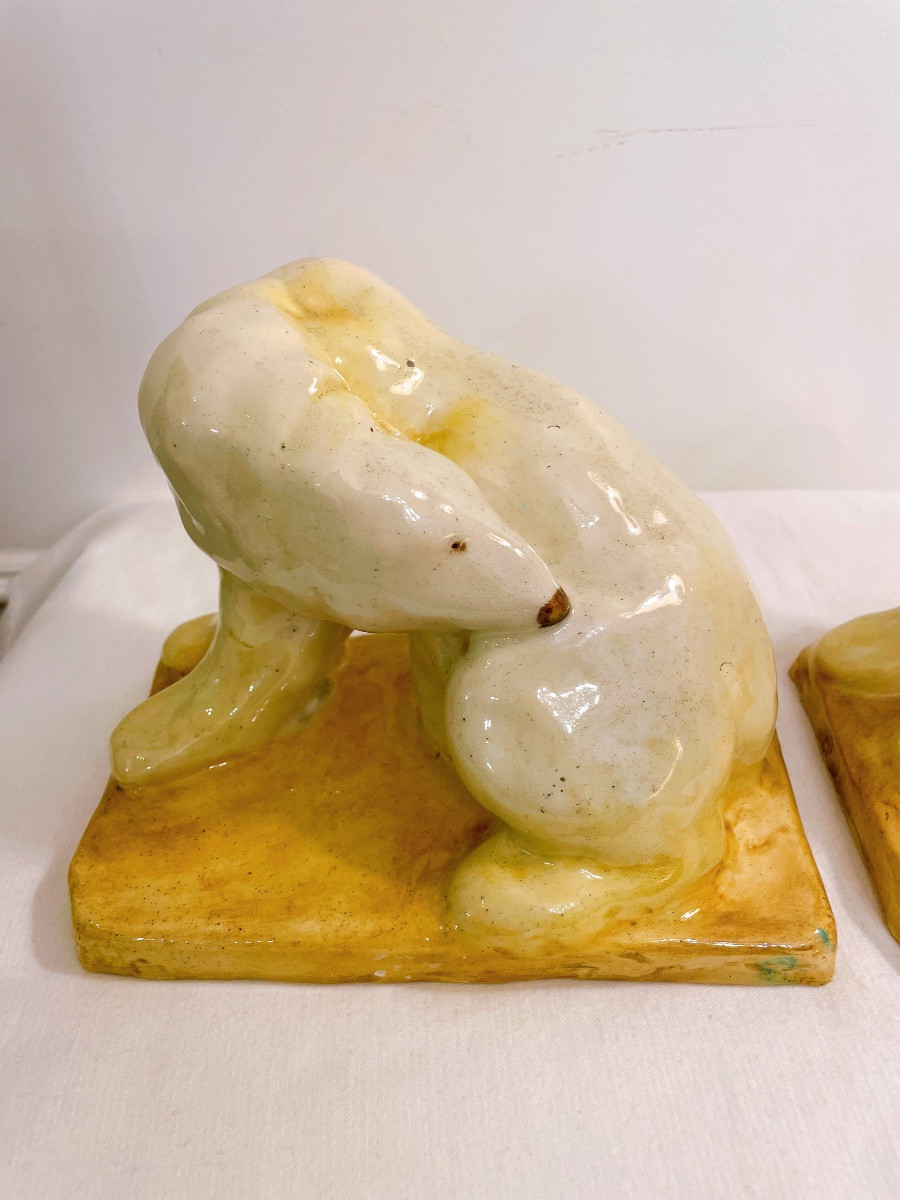 Pair Of Lachenal Ceramic Bear Sculptures -photo-3