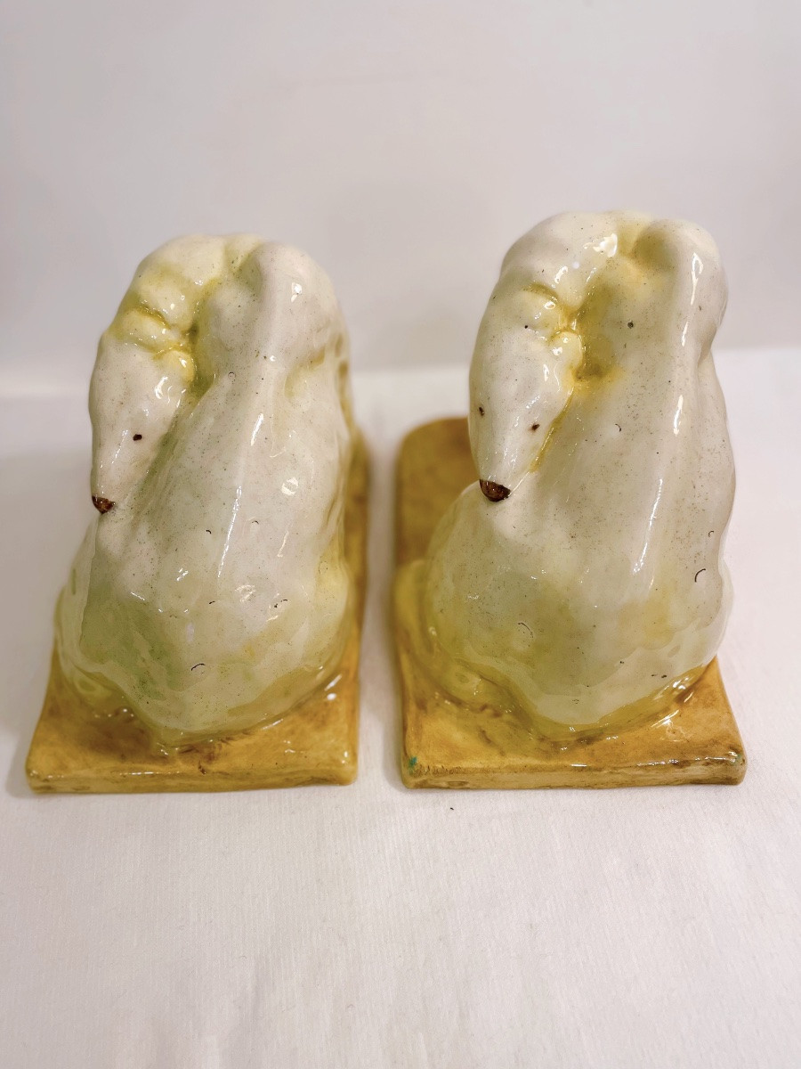 Pair Of Lachenal Ceramic Bear Sculptures -photo-1