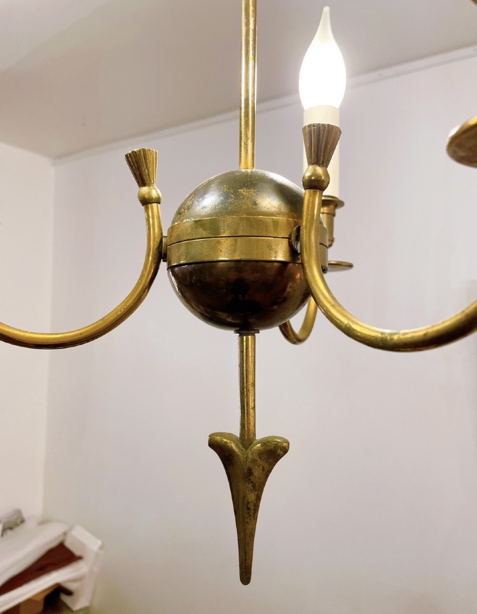 Lustre 3 lumières en bronze doré à décor flèche -photo-3