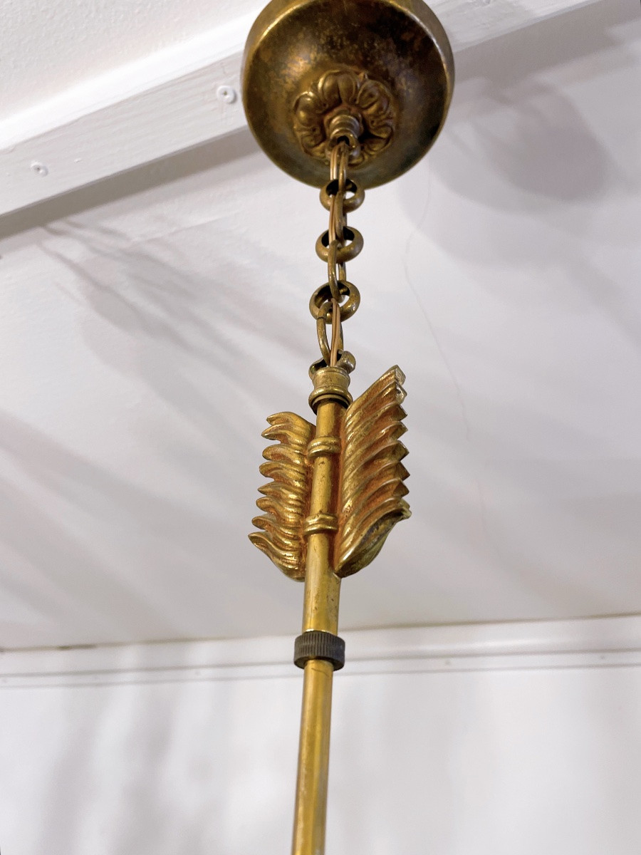 Lustre 3 lumières en bronze doré à décor flèche -photo-4