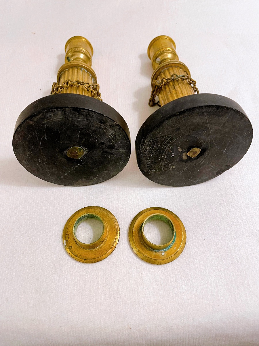 Pair Of Empire Candlesticks, Early 19th Century, In Gilt Bronze-photo-3