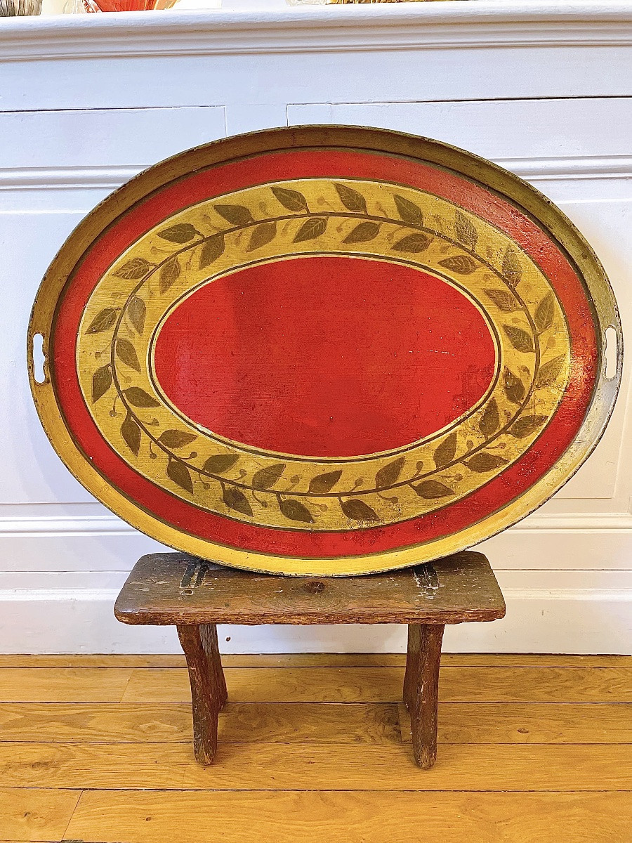 Large Painted Sheet Metal Tray, 19th Century, Empire Style-photo-2