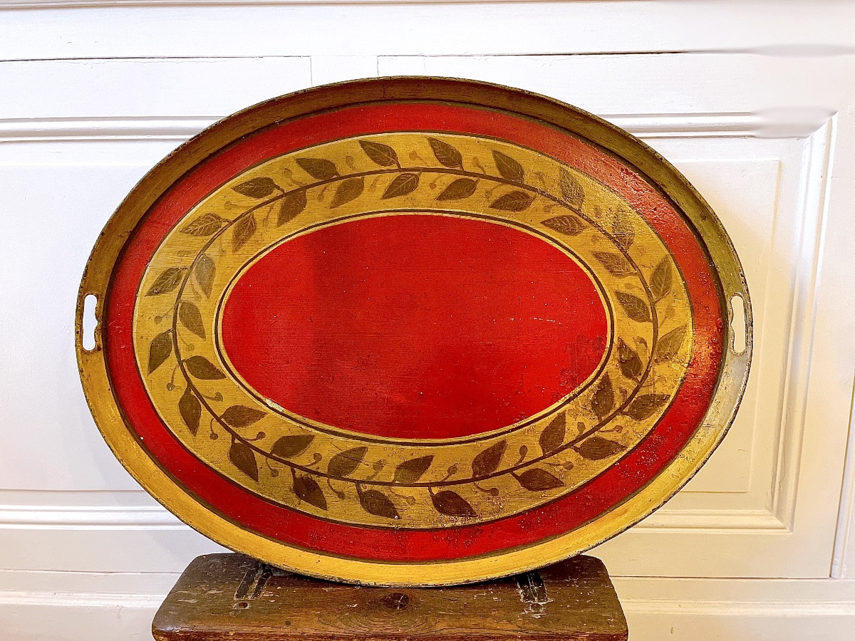 Large Painted Sheet Metal Tray, 19th Century, Empire Style