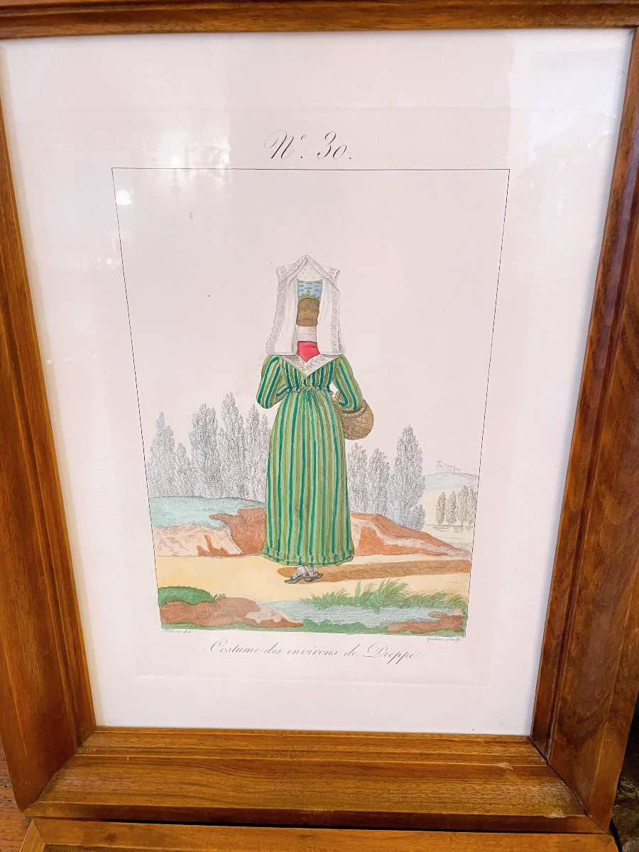 4 Framed Engravings "costumes Of The Women Of The Pays De Caux" Designed By M. Lanté, Engraved By M.-photo-2
