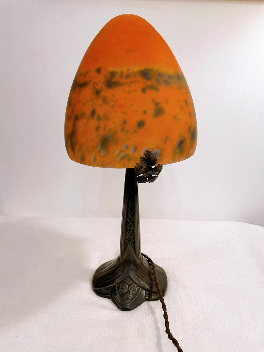 Lampe en pâtes de verre et en fer forgé art déco Tief-photo-2