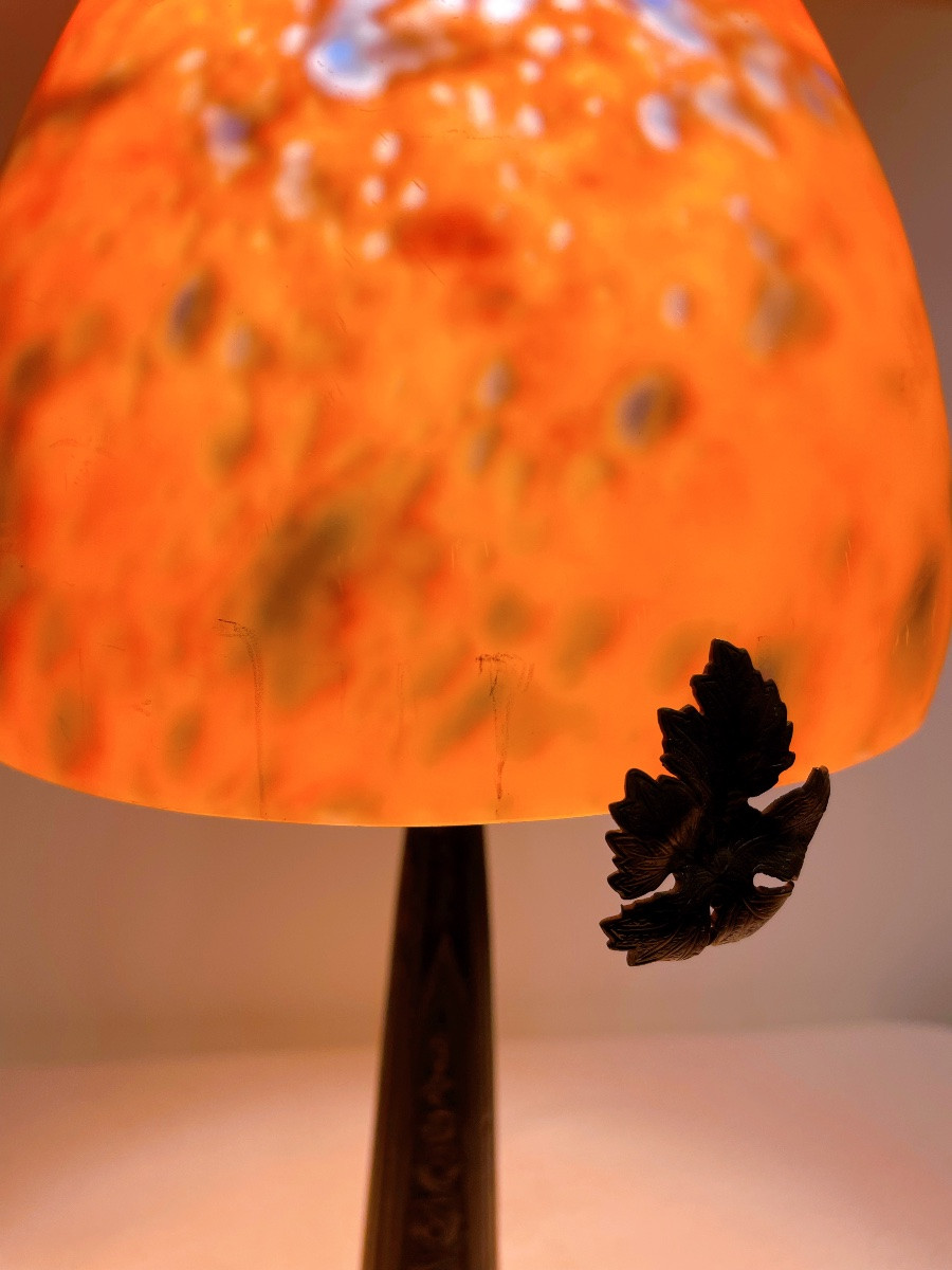Lampe en pâtes de verre et en fer forgé art déco Tief-photo-4