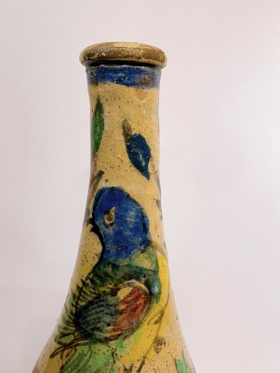 Qajar Persian Bottle-shaped Vase With Floral And Bird Decoration, 19th Century-photo-2