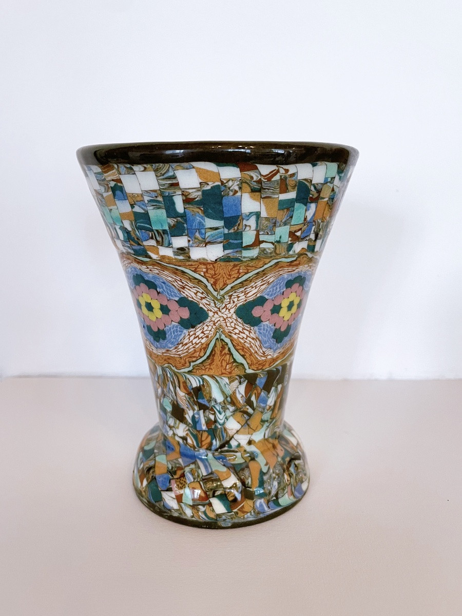 Vallauris And Gerbino Mosaic Horn Vase-photo-2